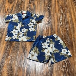 Hawaii Hangover Outfit Toddler Boys 1 - 2 Blue Tropical Hawaiian 2pc Cotton Girl